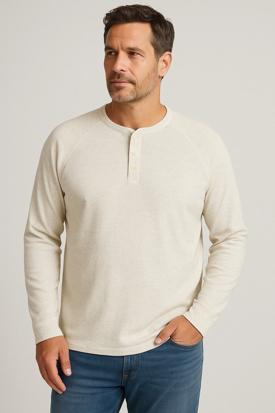 Faherty Mens Cloud Cotton Henley Shirt XXL Ivory Heather Long Sleeve Tee NWT